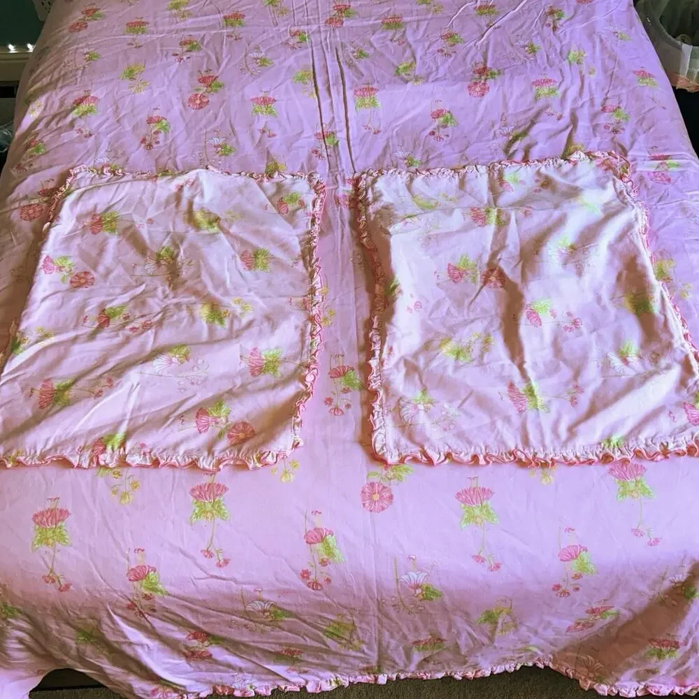 Whistle and wind pink fairy ruffle border 2 shams and duvet cover full size girl